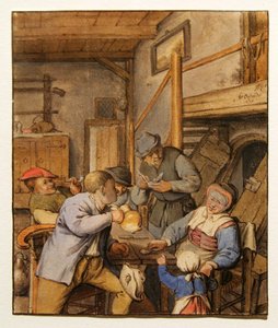 Campesinos en una mesa en una taberna de Adriaen Jansz. van Ostade